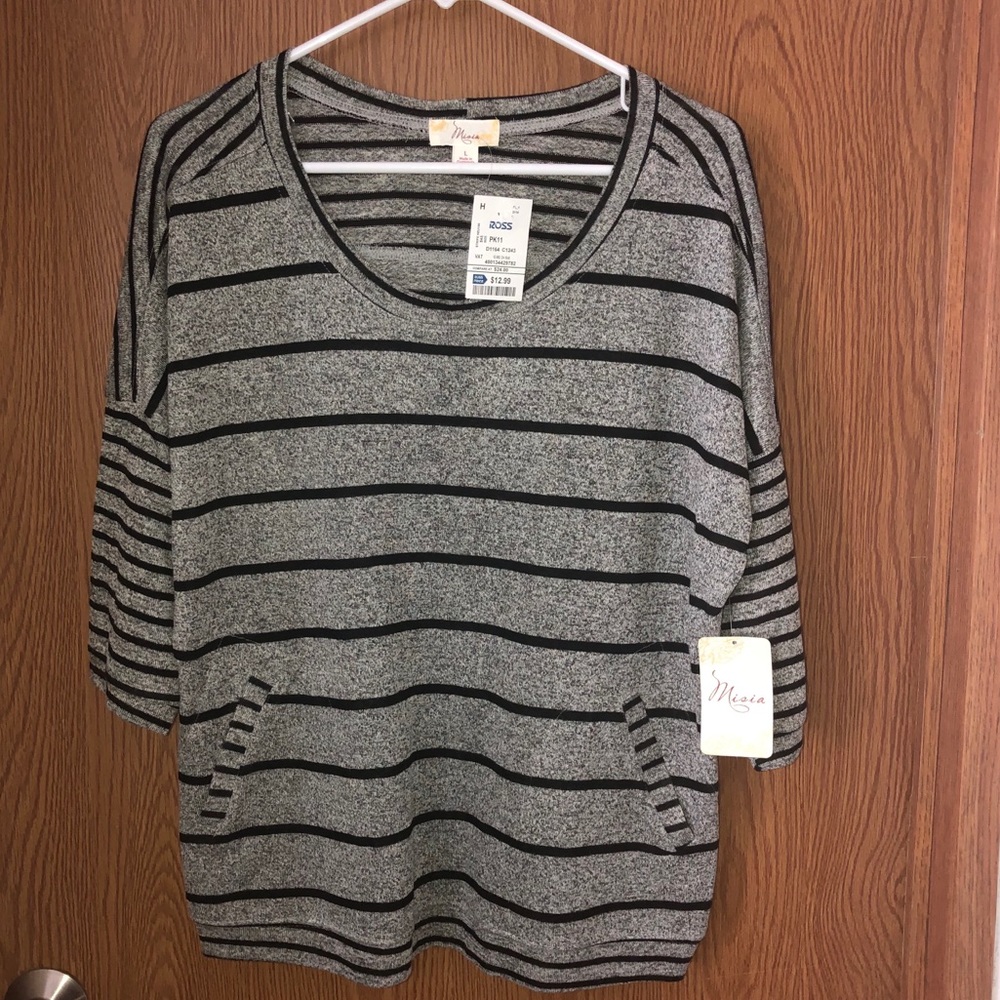 Misia Gray/Black Striped Blouse NWT